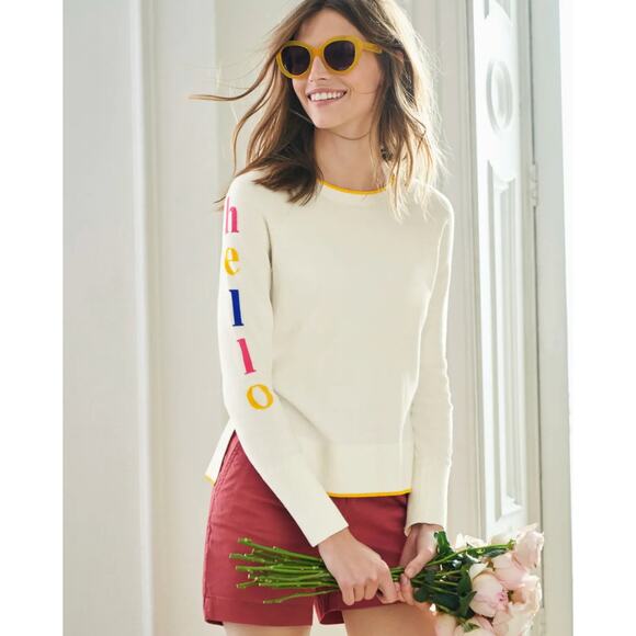 Boden Sweaters - BODEN Penny Cotton/Wool Hello Bye Bye Crewneck L/S Pullover Sweater L Cream